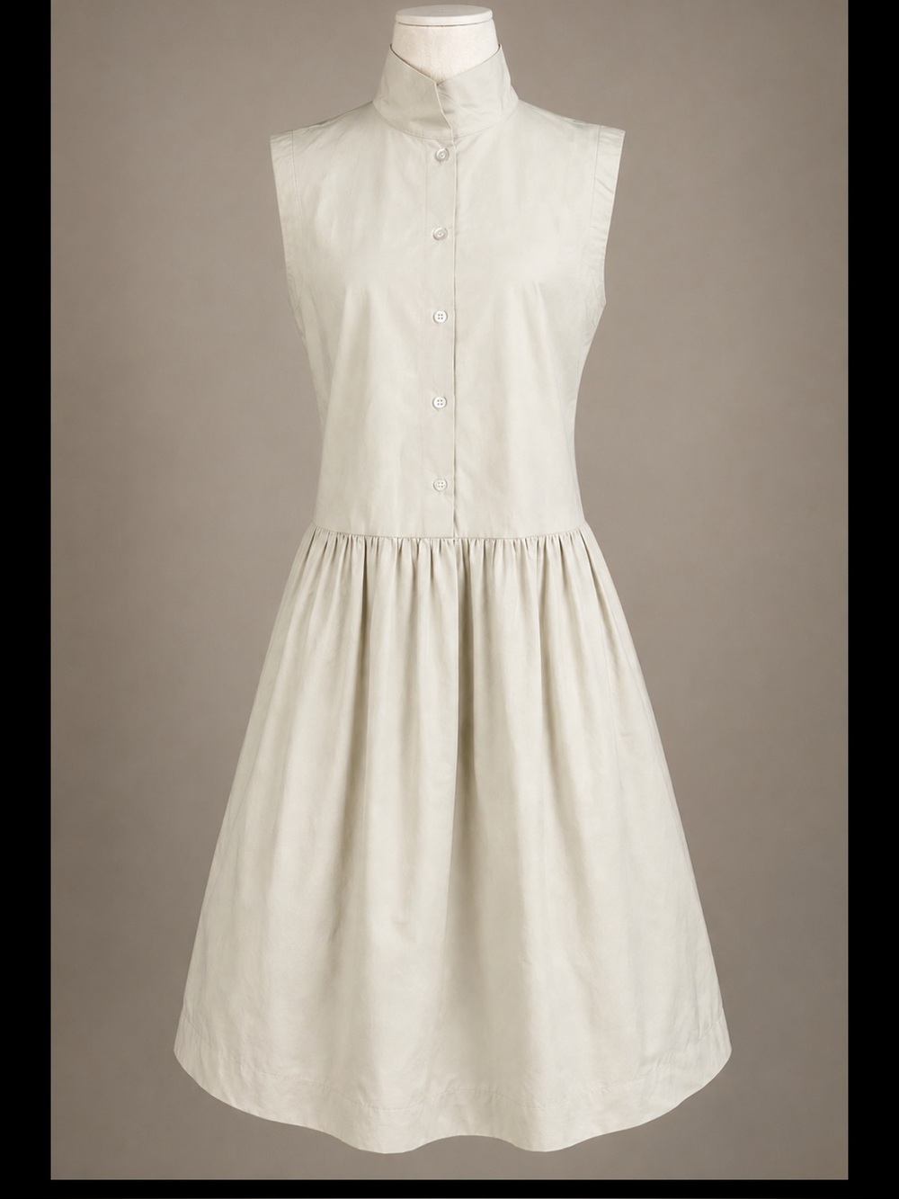 KAL RIEMAN Ivory Drop Waist Stand Collar Midi Dress S Quiet Luxury